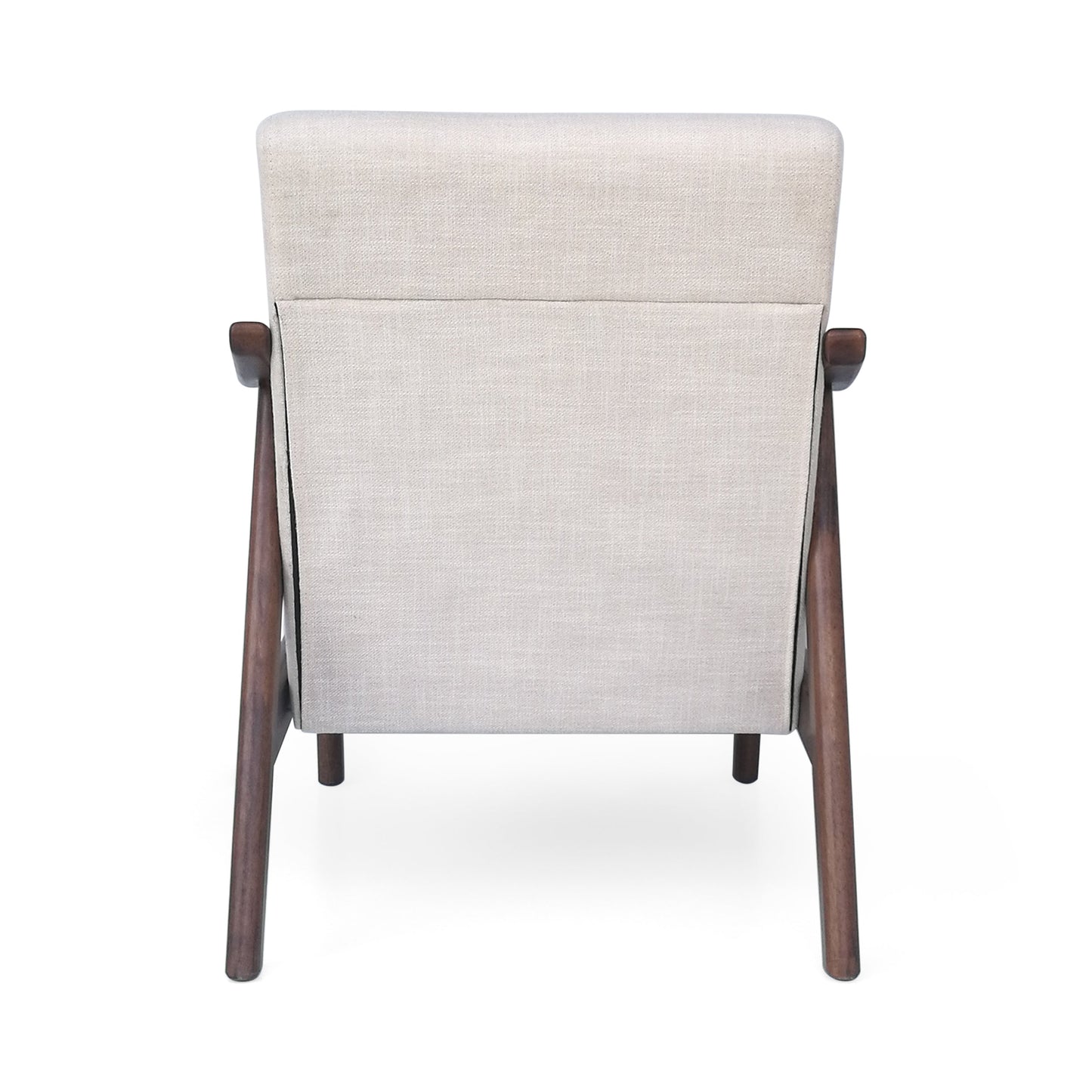 Accent Chair Mid-Century Tufted Beige Rubberwood Bent Arms 25x32x32 In