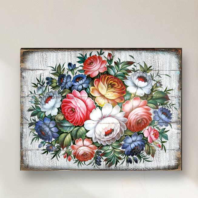Floral Composition Rustic Wooden Wall Art by G. DeBrekht - Floral Ornamental Decor - 85102B