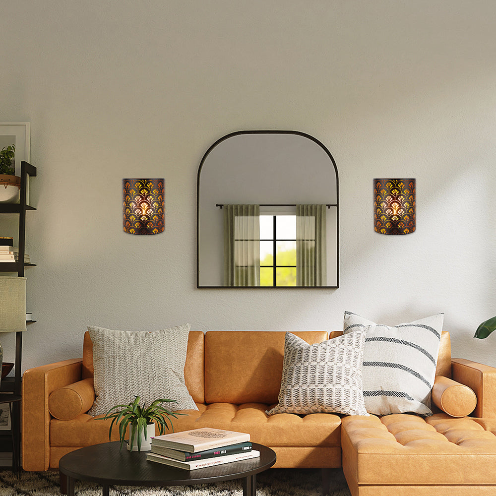 8''H Metal Rustic Wall Mount Lamp with 6-Hours Timer(Single,Flabellum)