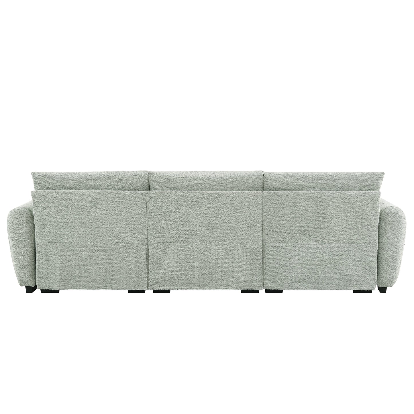 Sectional Sofa L-Shape Boucle Light Green 4 Seat Ottoman 110 In