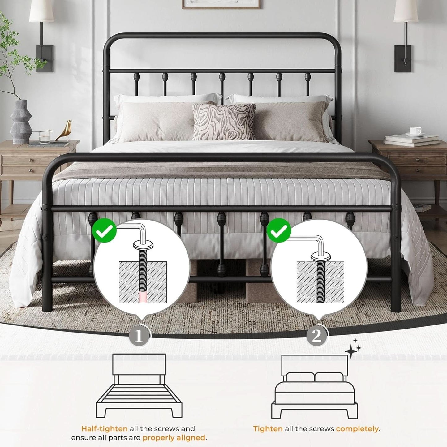 Queen Size Metal Platform Bed Frame With Storage Black