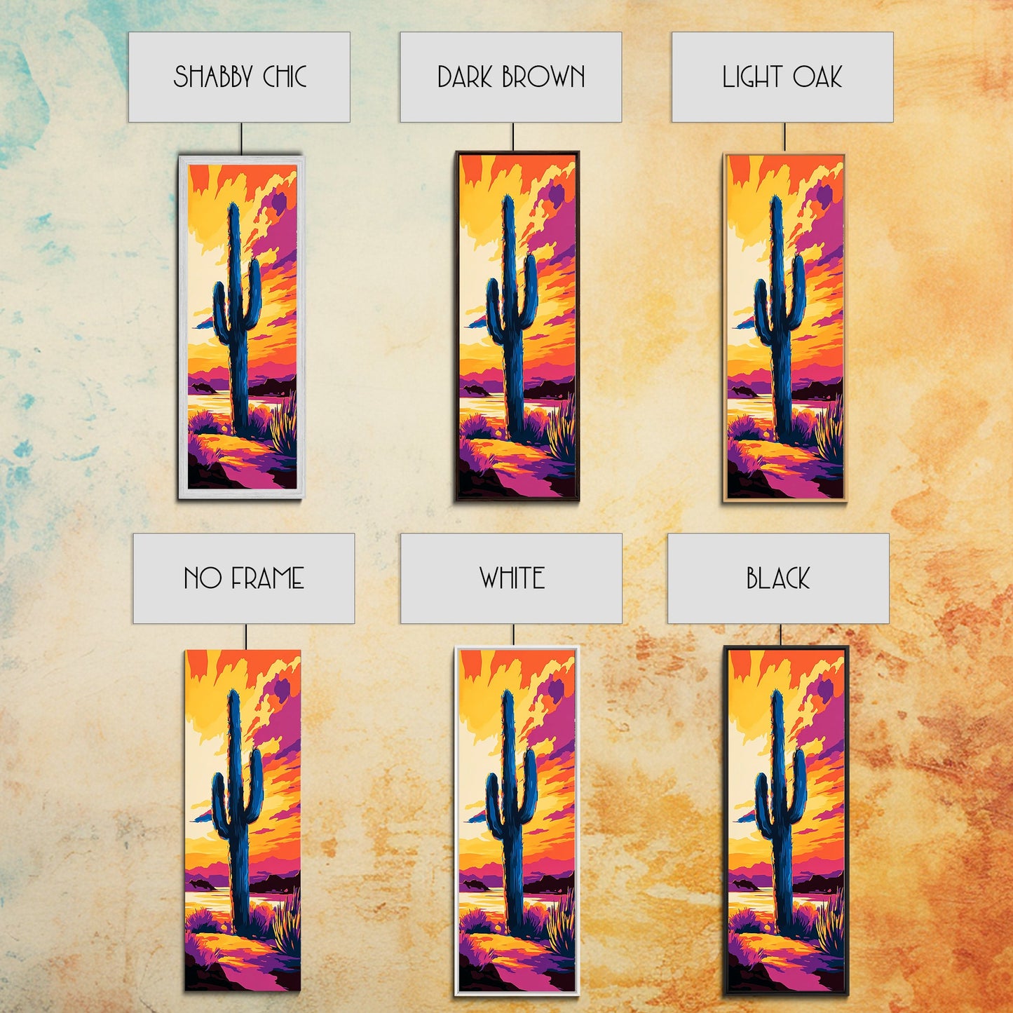 Night Sky Cactus Framed Canvas Print floral desert painting pink orange wall art moody art guest room art