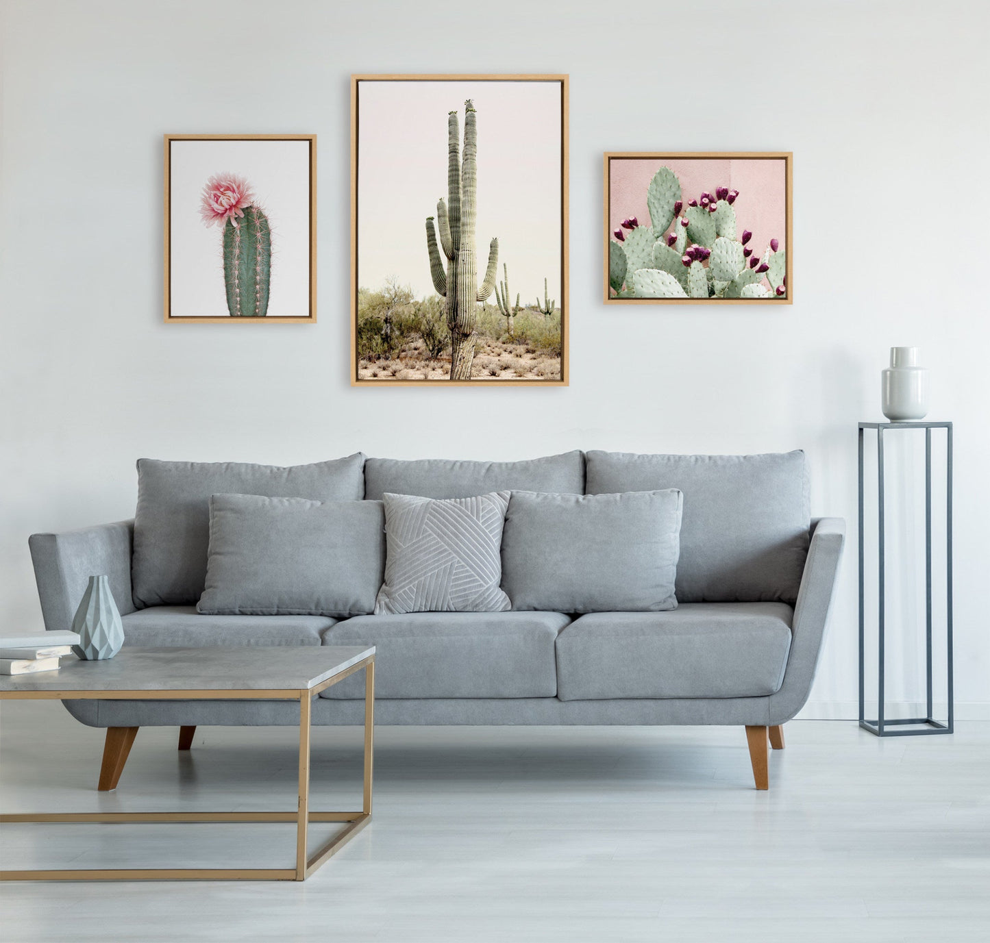 Sylvie Sunrise Cactus, Pink Cactus Flower and Cactus 25 Framed Canvas by Amy Peterson Art Studio