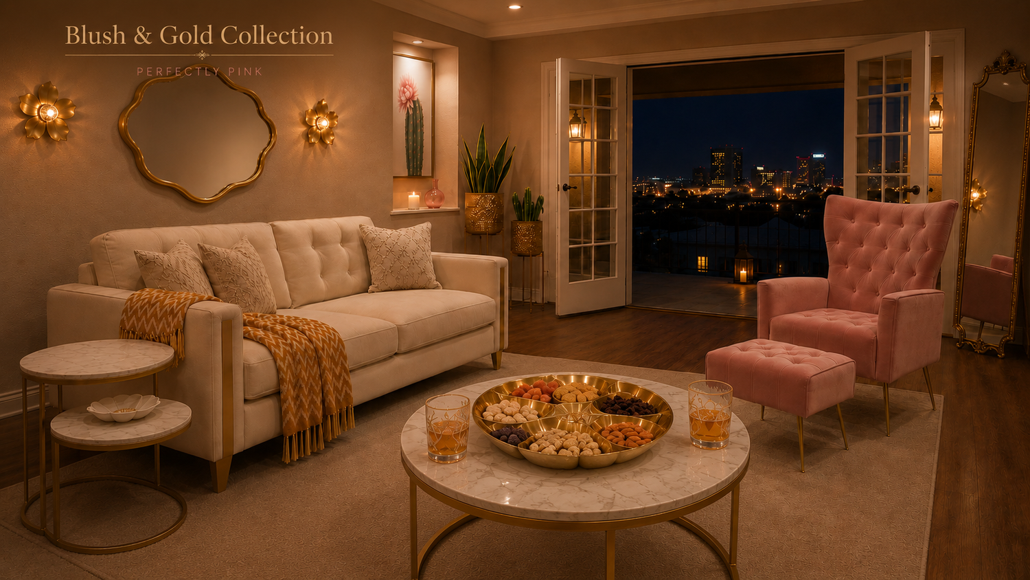 Blush and Gold Living Room Collection