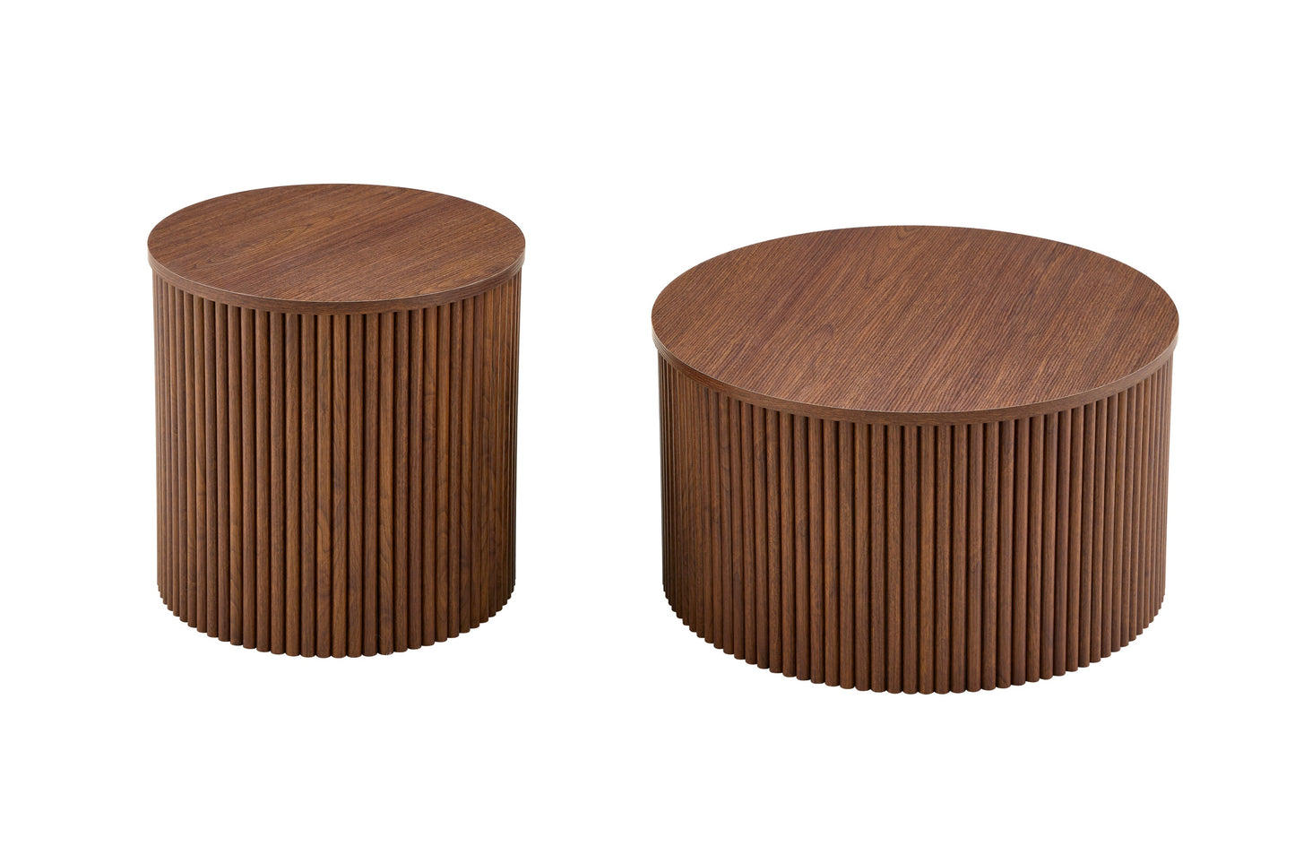 2-Piece Nesting Coffee Table Set, Roman Column MDF Round, Built-in Storage