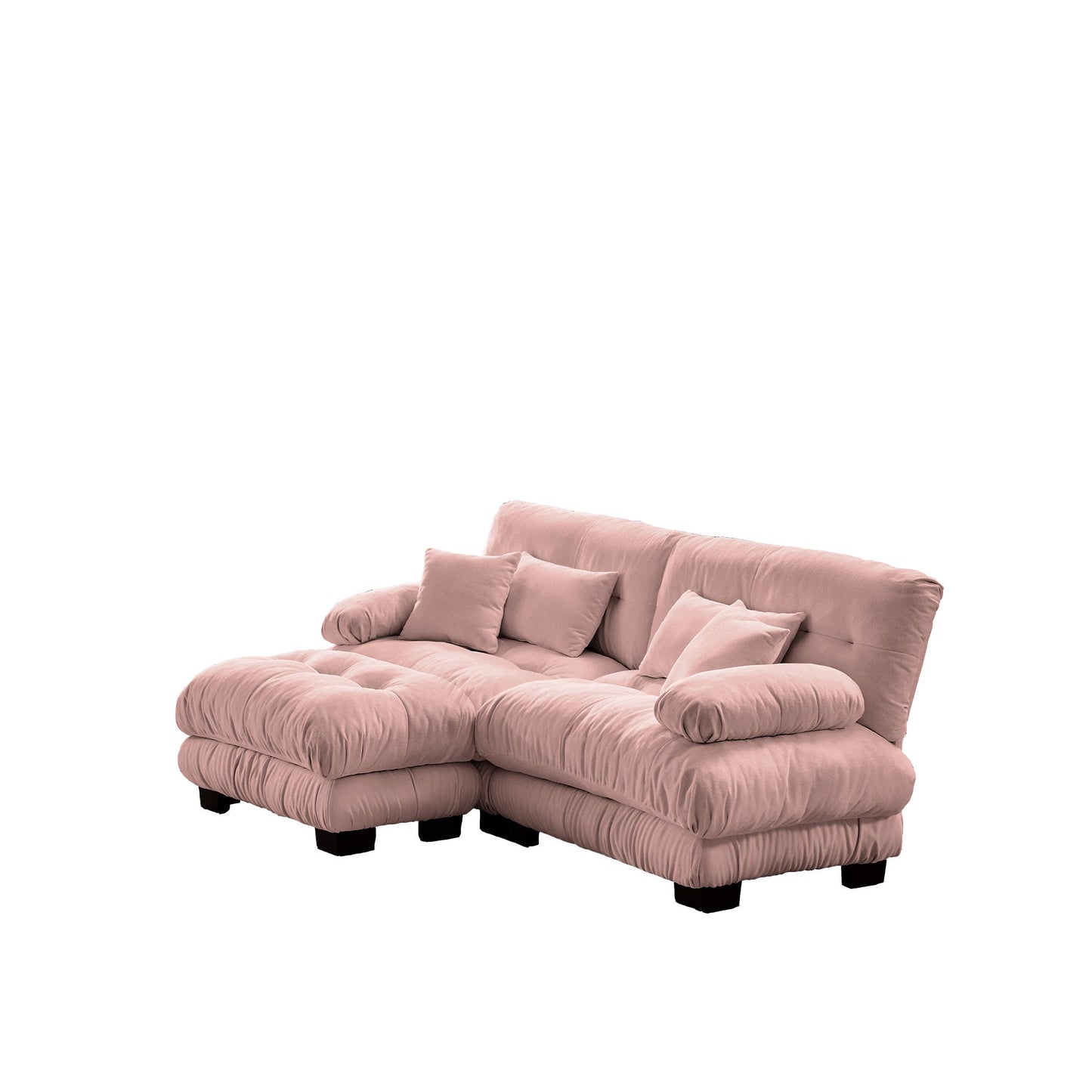 Sectional Sofa Cloud Curved Chenille Pink 2 Seat Convertible Ottoman