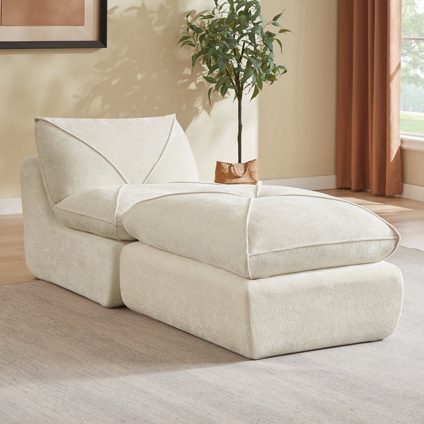 Chair Modern Chenille Beige 1 Seat with Foot Pedal