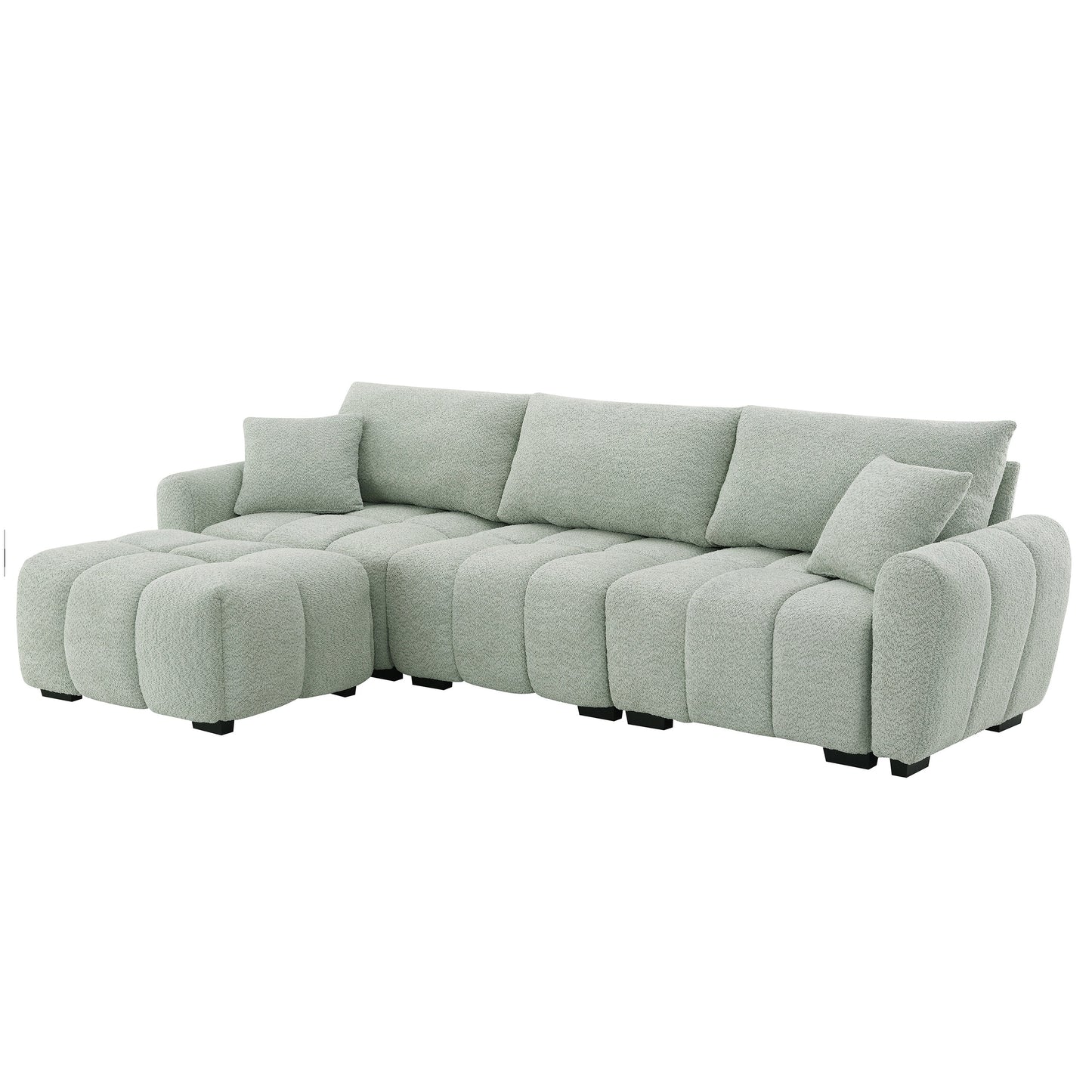 Sectional Sofa L-Shape Boucle Light Green 4 Seat Ottoman 110 In