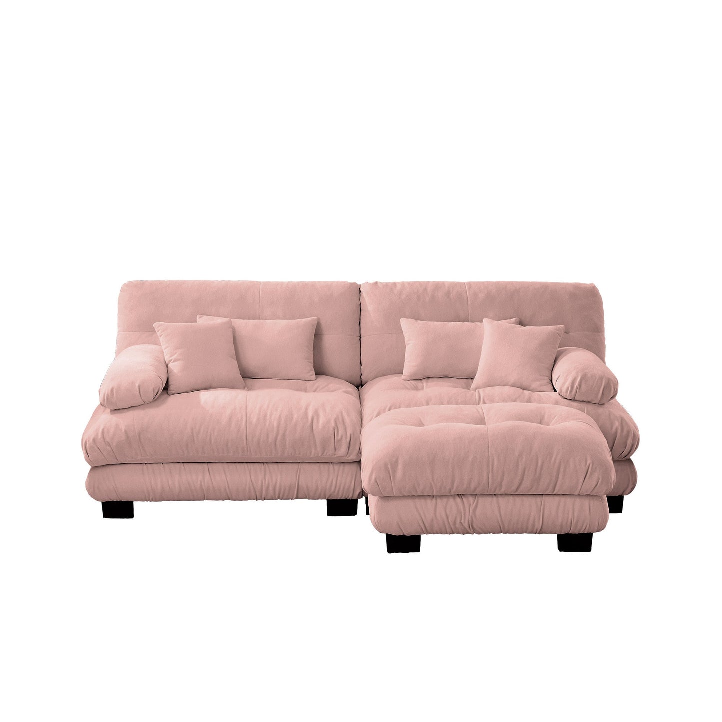 Sectional Sofa Cloud Curved Chenille Pink 2 Seat Convertible Ottoman