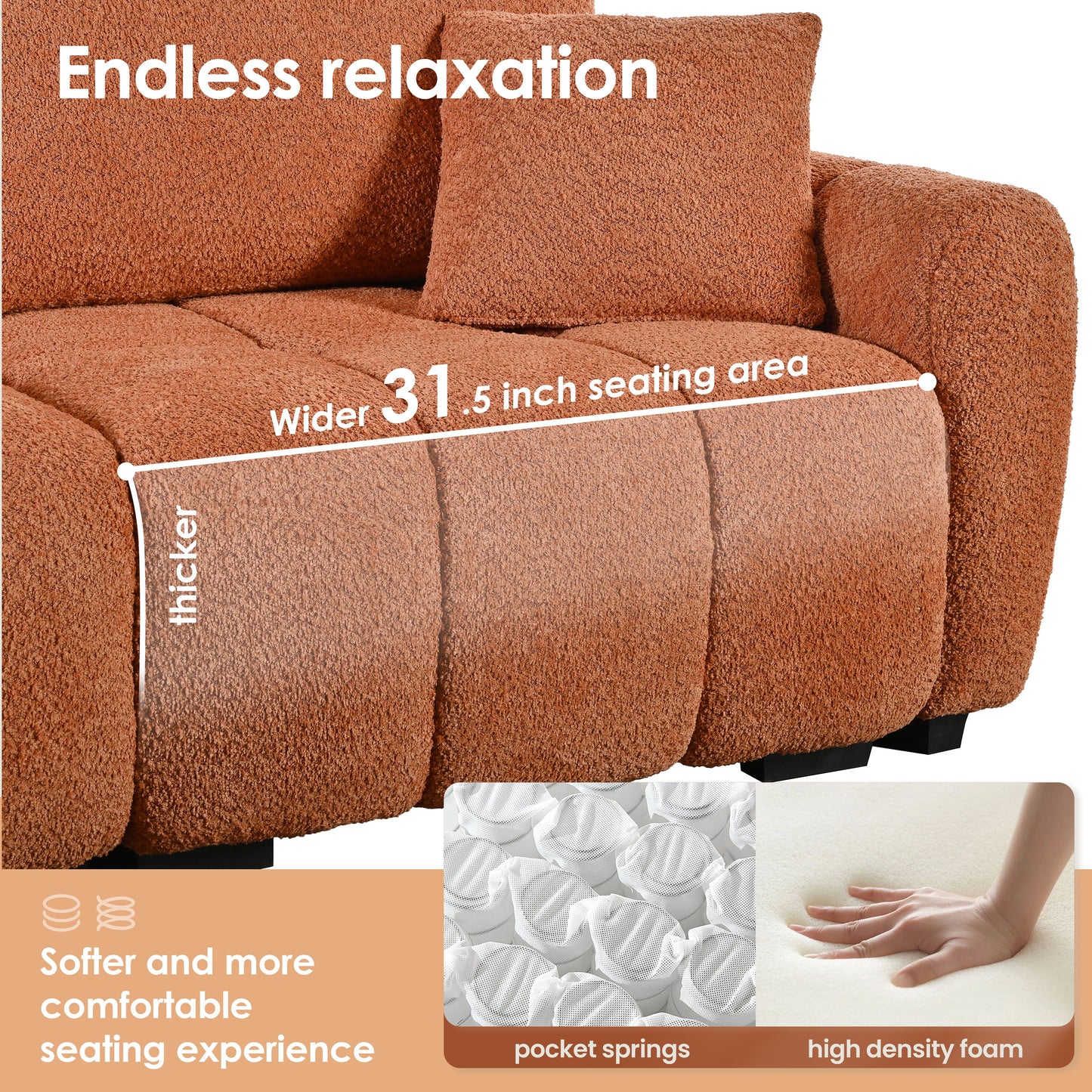 Sectional Sofa L-Shape Boucle Orange 4 Seat Ottoman 110 In