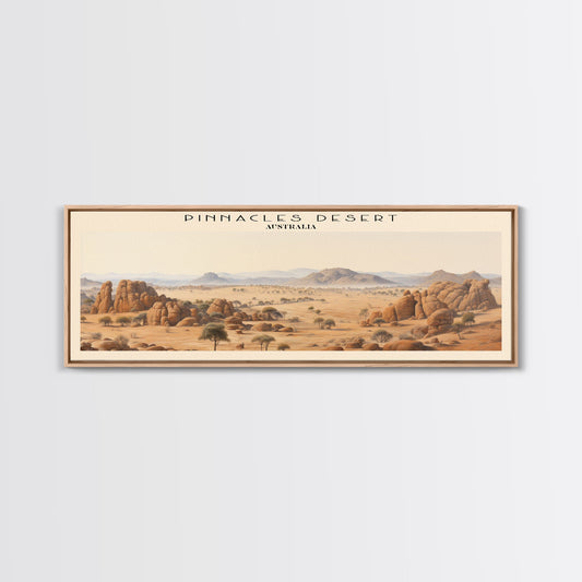 Pinnacles Desert Retro Style Travel Poster - Framed Canvas Print - COUNTRY Travel Decor | Vintage Style Home Decor - Travel Print - Wall Art