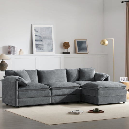 103" Chenille Modular Sectional Sofa with Deep and Wide Seat,L Shaped Cloud Couch Set with Double Cushions,4 Seat Sofa with Movable Ottoman,Oversized Indoor Furniture for Living Room,3 Colors