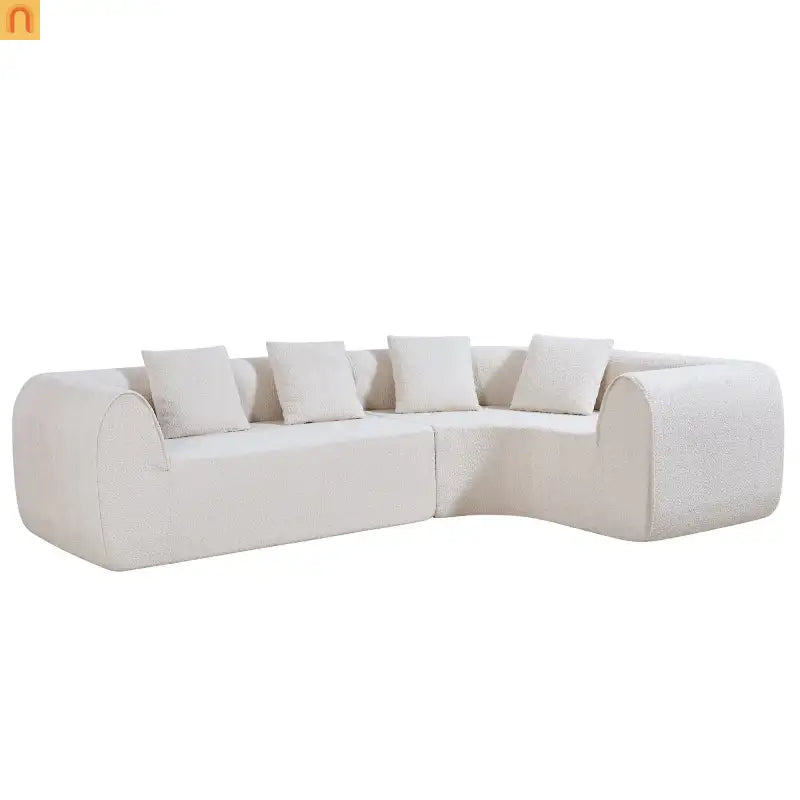 Sectional Sofa Curved L-Shape High-Density Foam Almond 4 Seat 110 In