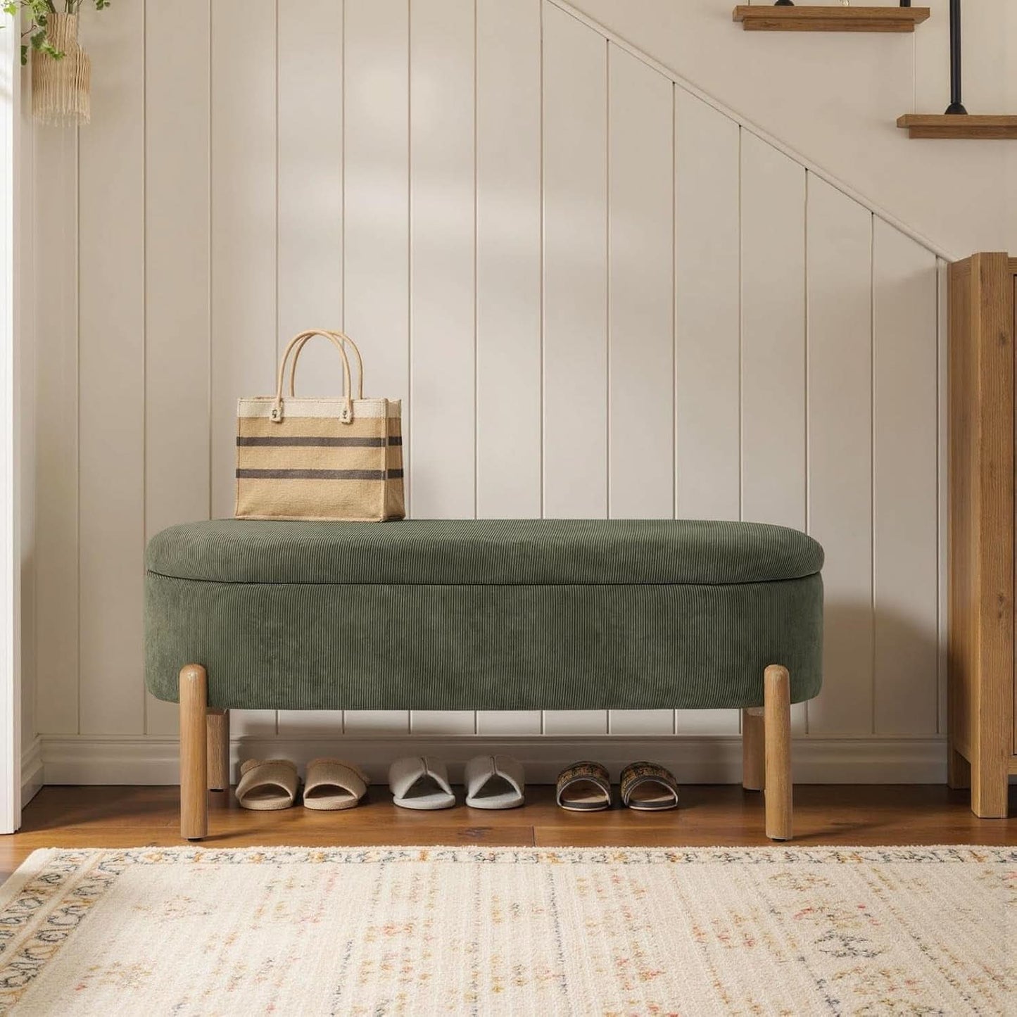 Green Oversized Storage Solution Bench Ottoman Bedroom