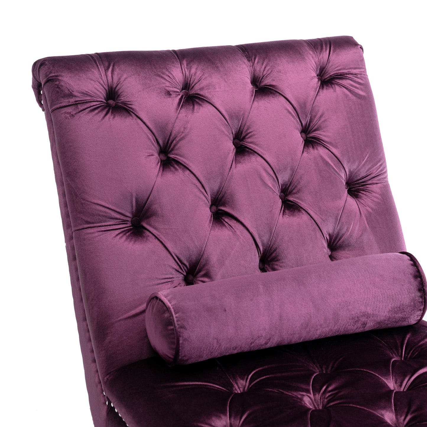 Velvet Chaise Lounge Indoor, Button-Tufted with Pillow, Purple, Bedroom