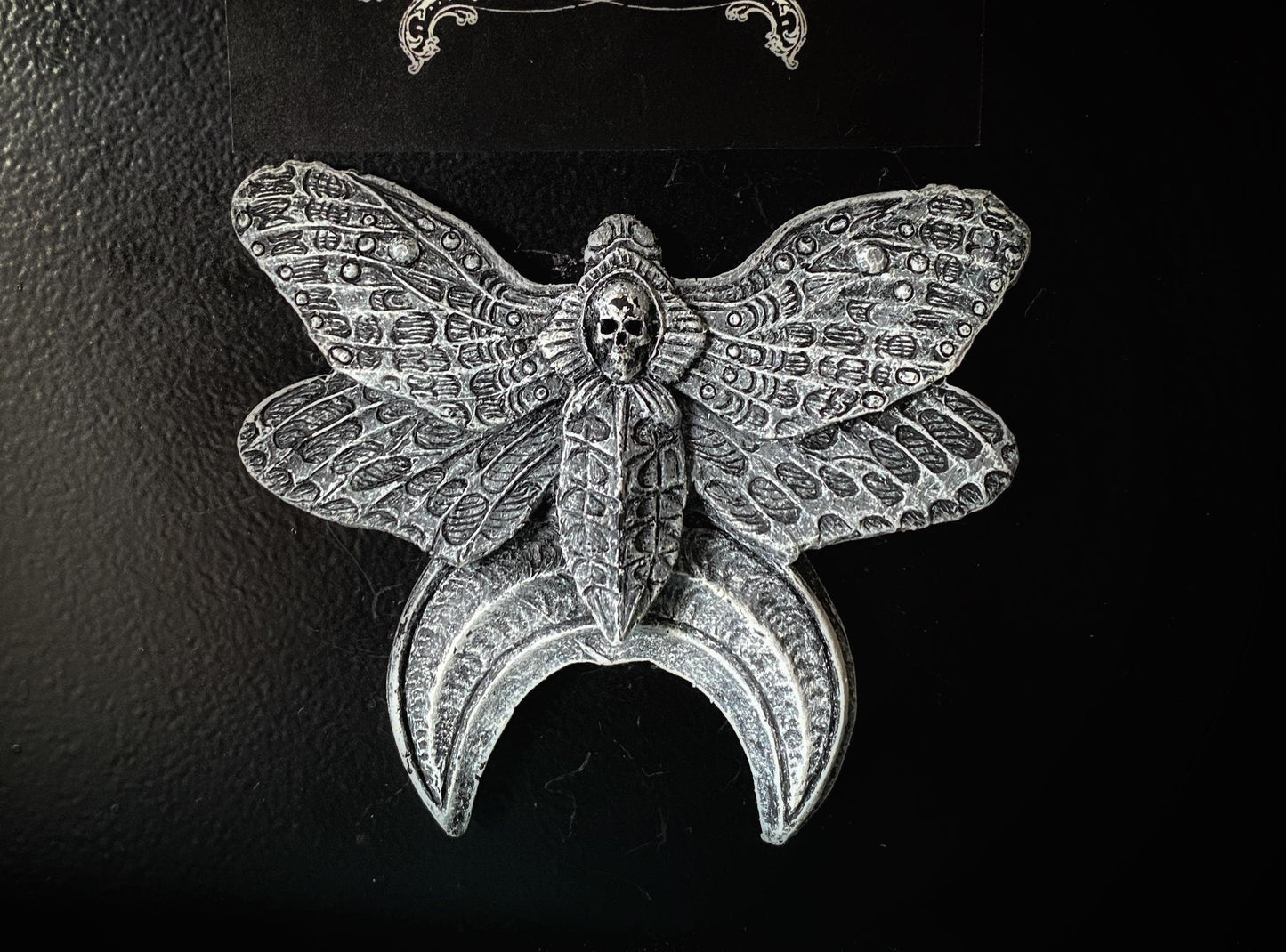 Death's Head Moth Magnet, Hand Painted Resin Sculpture | Gothic Fantasy Decor | Death Moth Magnet for Fantasy and Gothic Decor