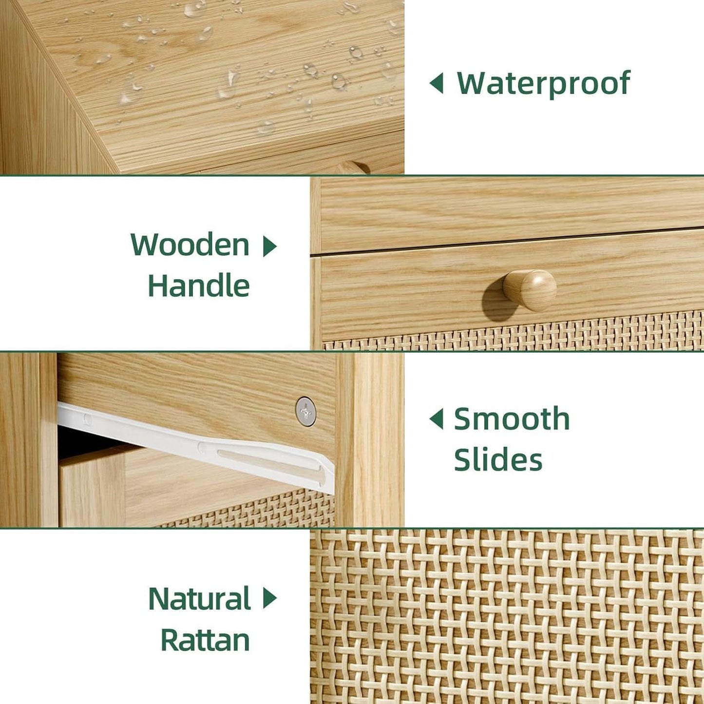 Space-Saving 3-Drawer Rattan Dresser For Bedroom Storage