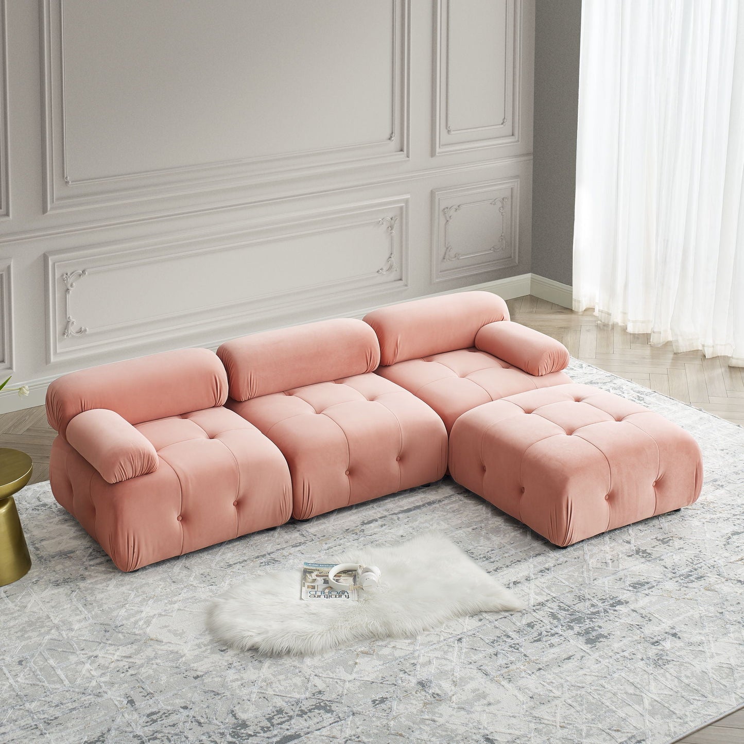 Modular Sectional Sofa, Button Tufted Design With Diy L-Shaped Layout, Reversible Ottoman