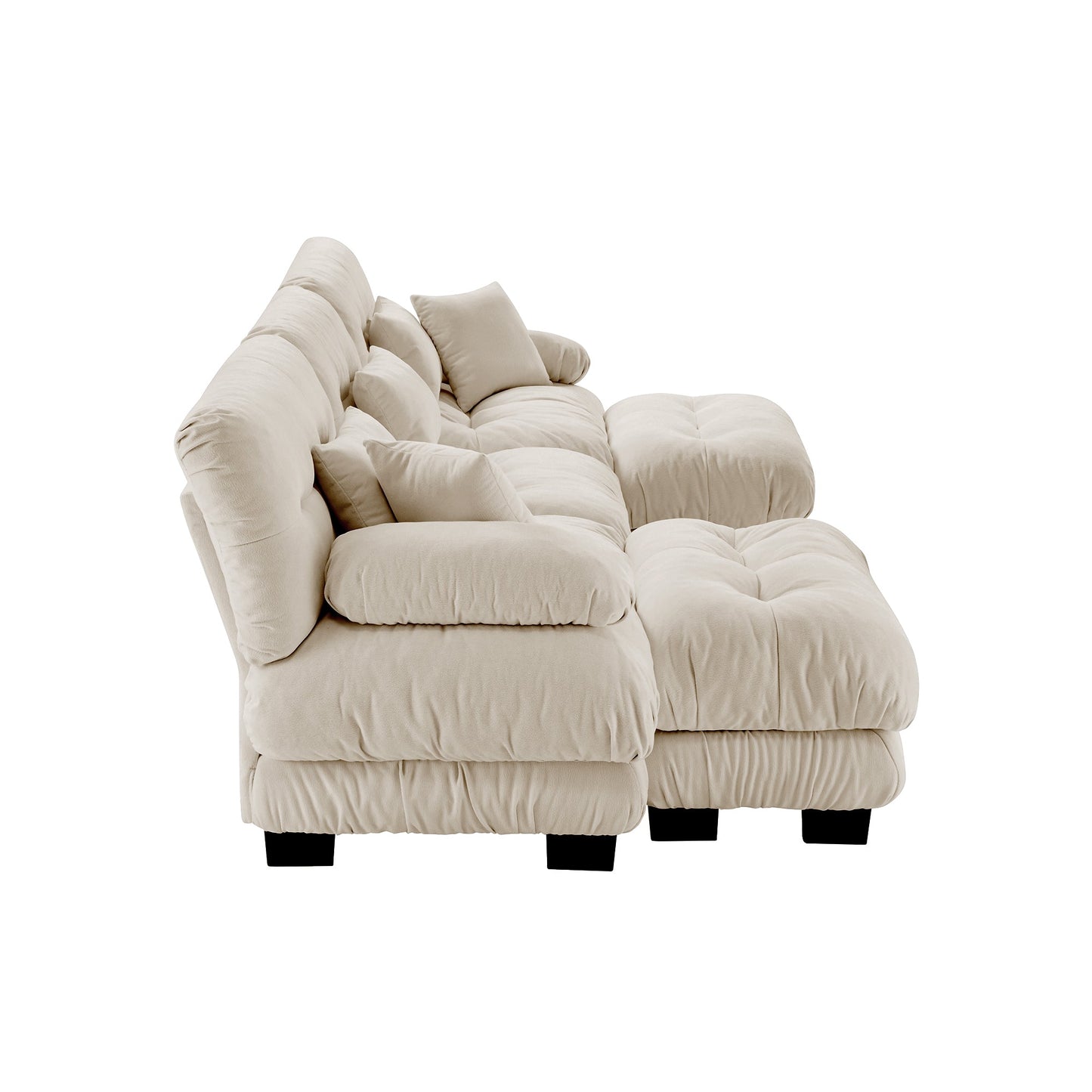 Sectional Sofa U-Shape Chenille Light Coffee 3 Seat 2 Ottomans