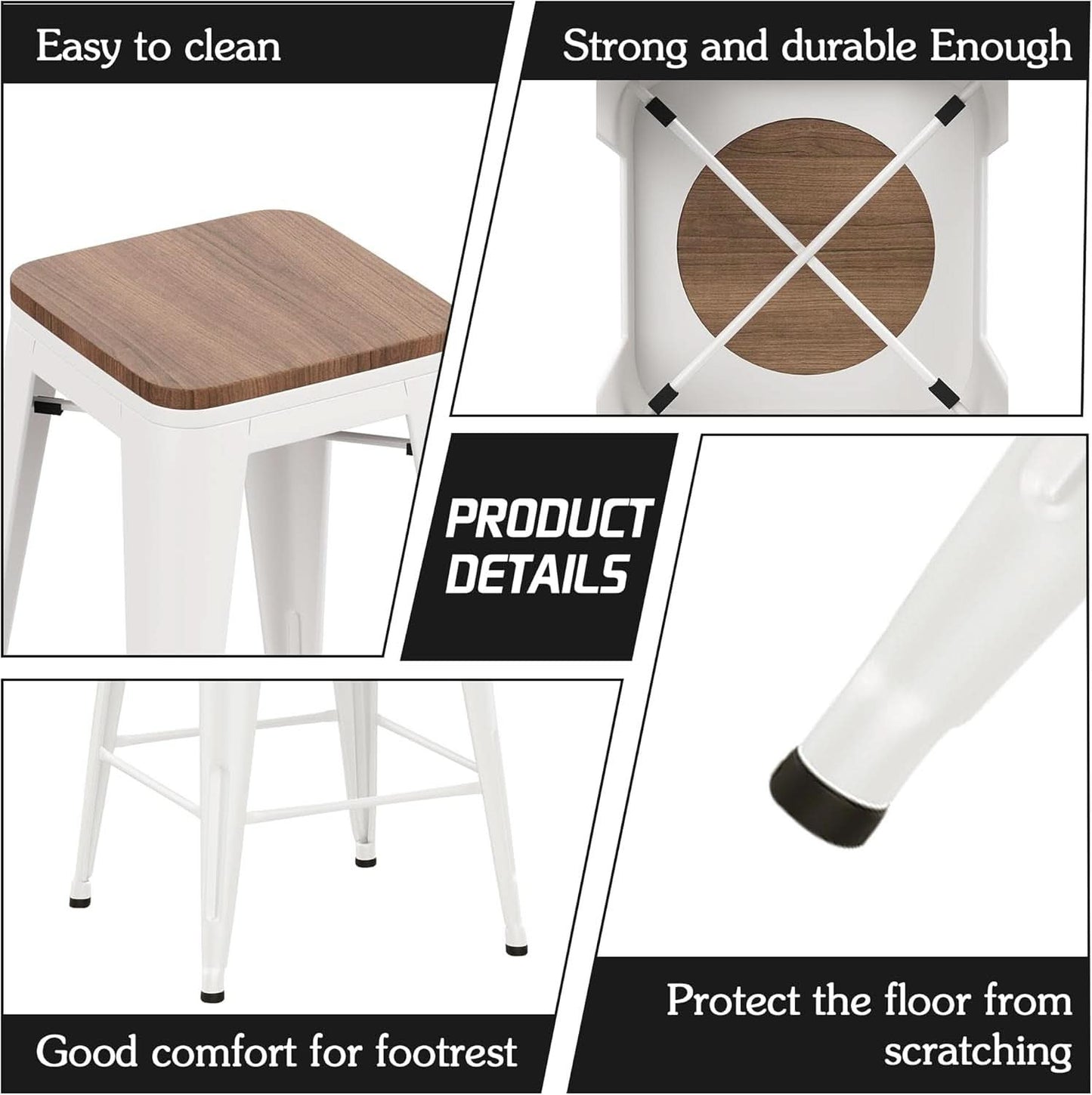 Metal Bar Stools Set of Four Backless Stackable Design
