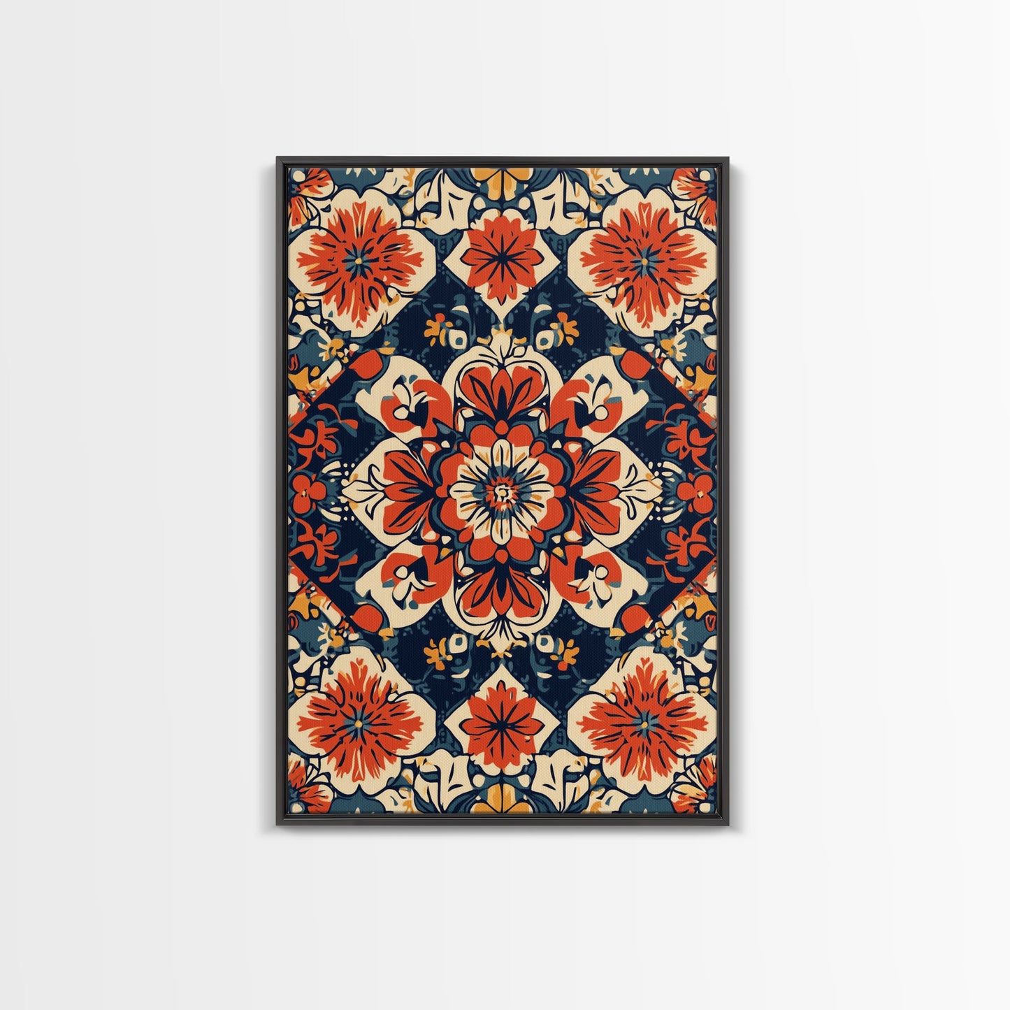 Floral Pattern Wall Art, Mexican Tile Pattern Framed Canvas Print, Chicano Art, Textile Inspired Wall Art, Southwestern Pueblo Style Art