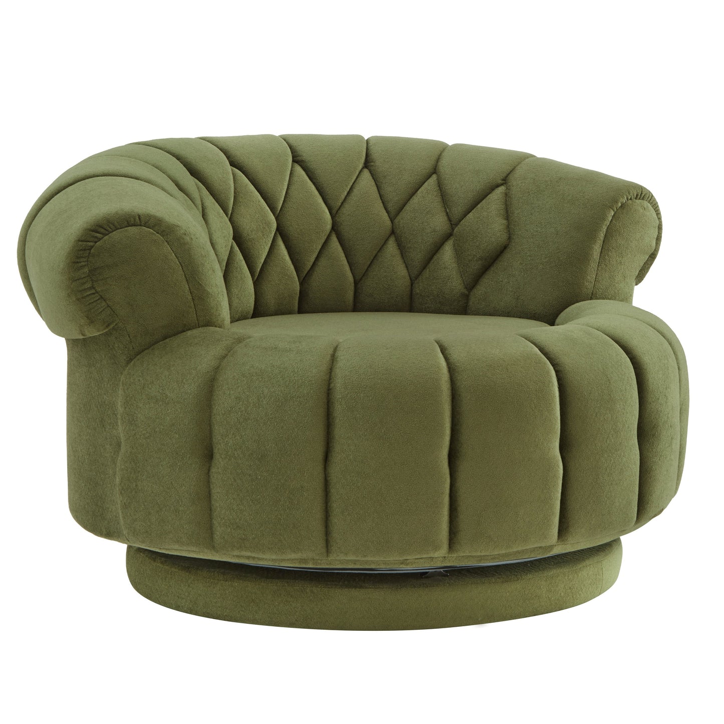 Swivel Accent Chair 360 Degree Chenille Green Oversized Round 45.9x42.7 In