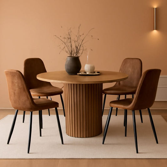 Round Dining Table Set For Four Engineered Wood Finish