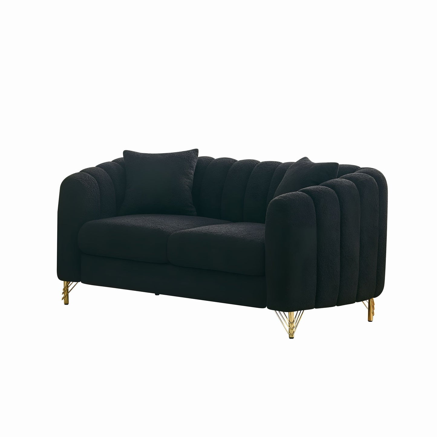Loveseat Modern Chenille Black Gold Metal Legs 2 Seat 63 In 500 LB