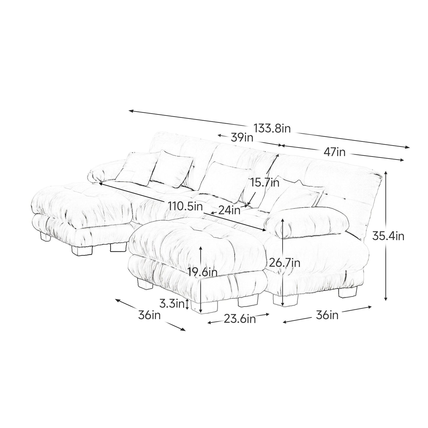 Sectional Sofa U-Shape Chenille Light Coffee 3 Seat 2 Ottomans