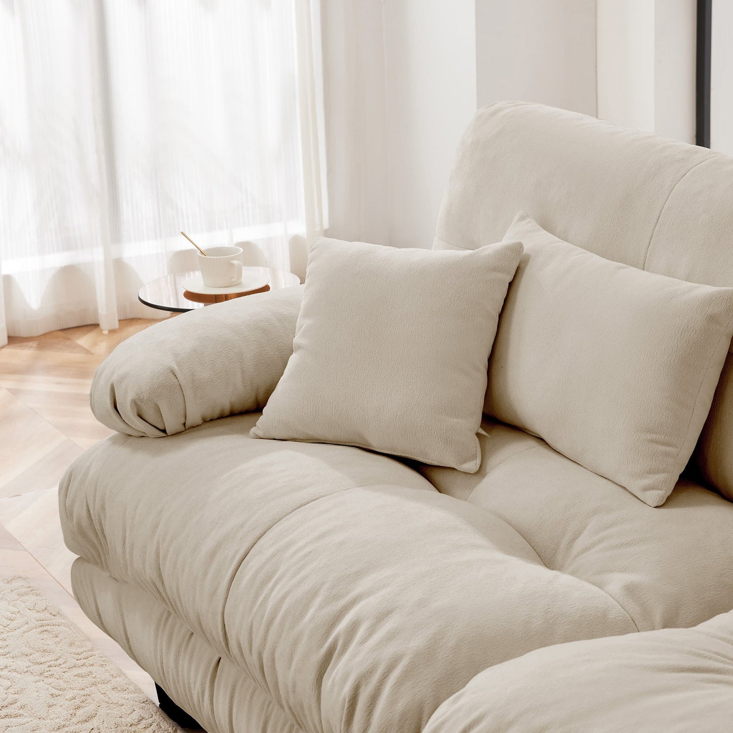 Sectional Sofa Cloud Style Chenille Light Coffee 2 Seat Convertible
