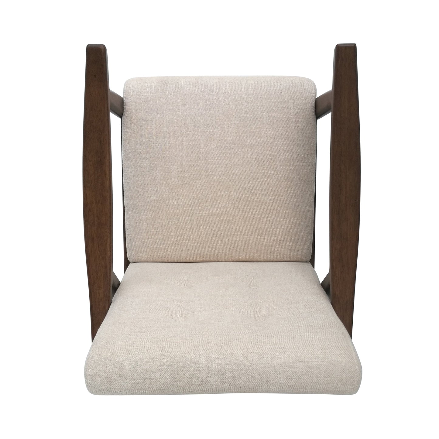Accent Chair Mid-Century Tufted Beige Rubberwood Bent Arms 25x32x32 In