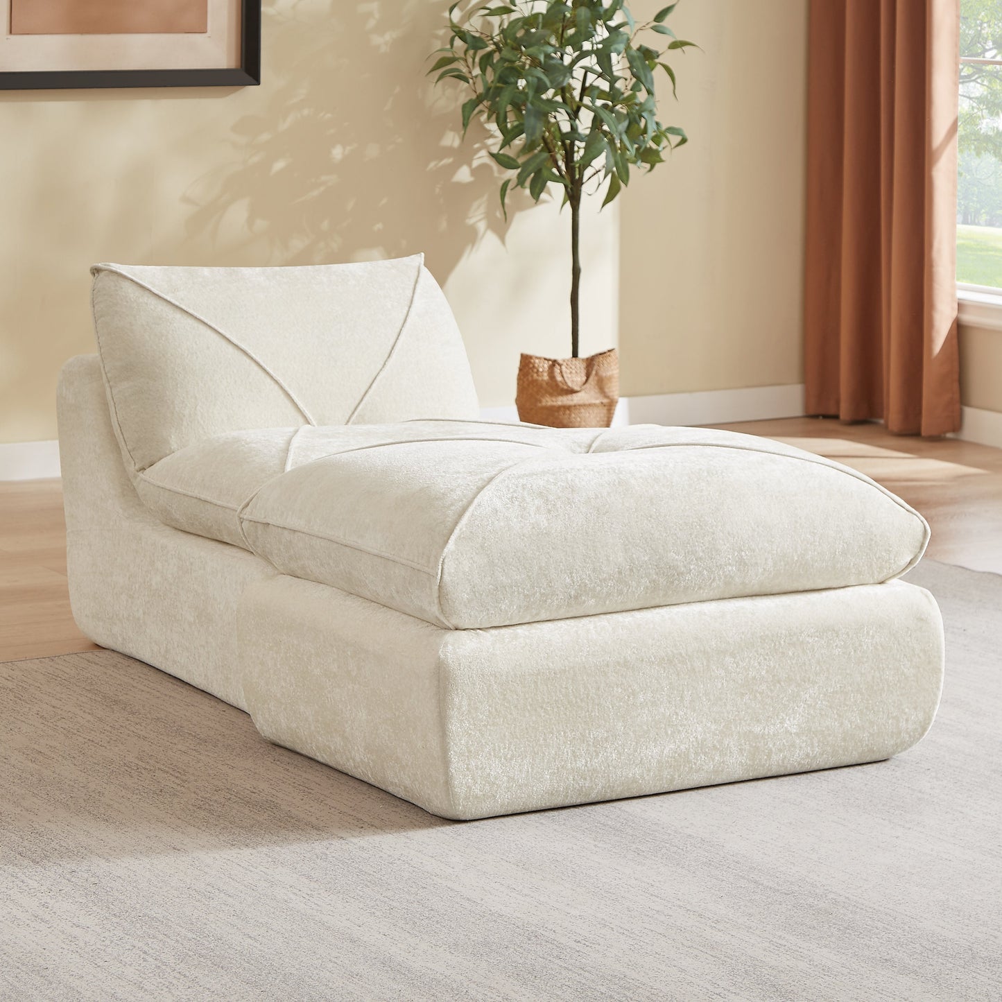 Chair Modern Chenille Beige 1 Seat with Foot Pedal