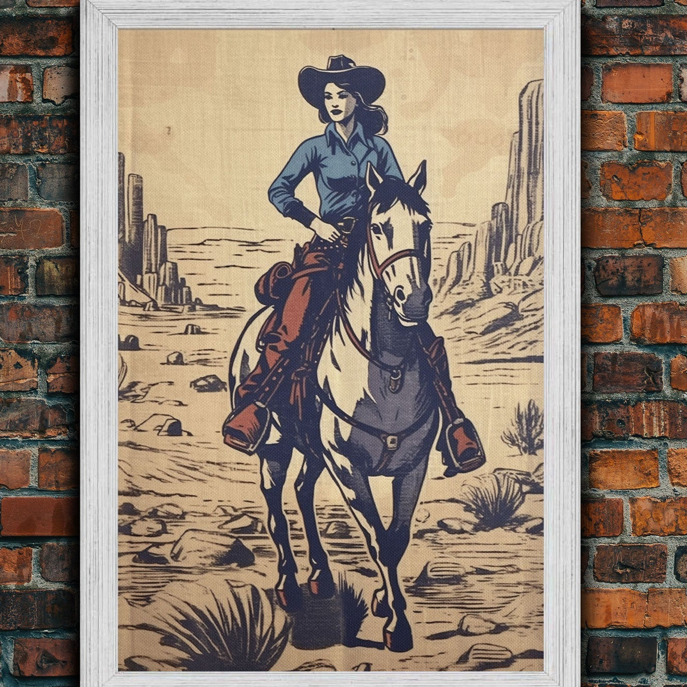Pretty In Blue, Giclée Fine Art Print, Western Art Print, Western Wall Art, Wild West Art, Cowgirl Art, Cowgirl Print, Retro Art, Rustic Art