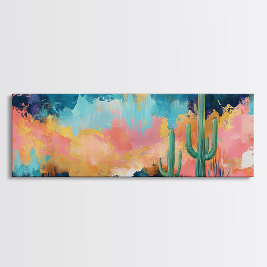 Southwest Desert Cactus Canvas Print Boho Wall Art, Colorful Western Painting, Vibrant Sunset Artwork, Modern Living Room Decor