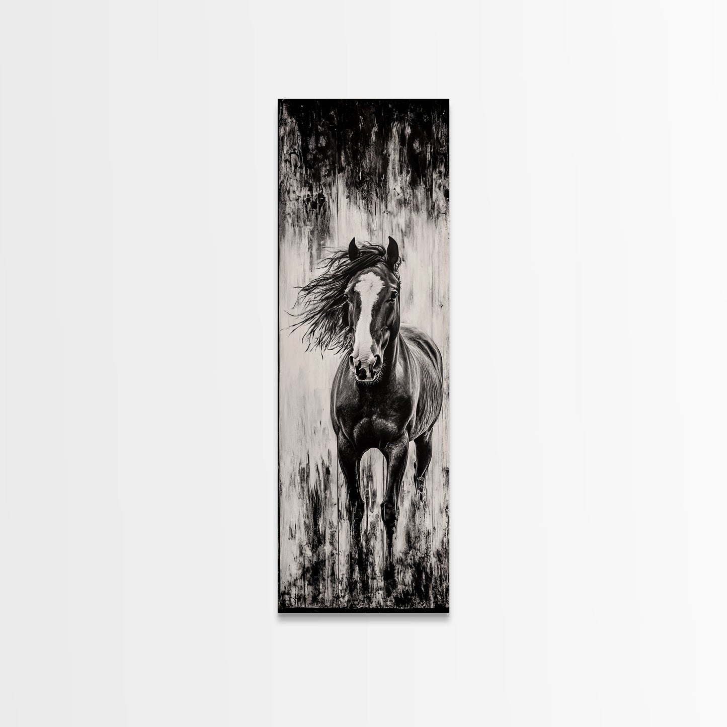 Running Horse, Black and White Art, Western Wall Art, Rustic Home Decor, Equestrian Canvas Print, Large Wall Art, Office Decor