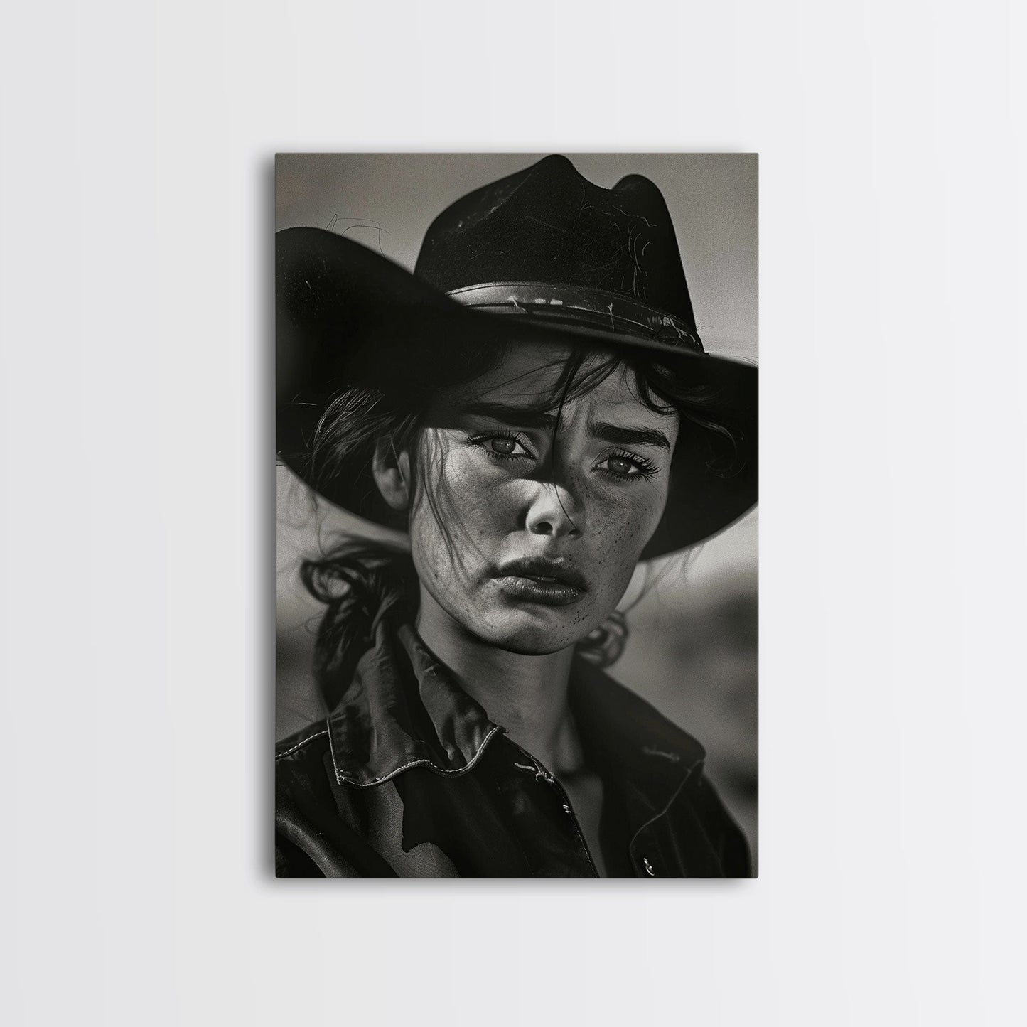 Intense Black and White Portrait of a Female Cowboy for Western Wall Art, Canvas Prints, Rustic Home Decor, Living Room Art, Bedroom Art