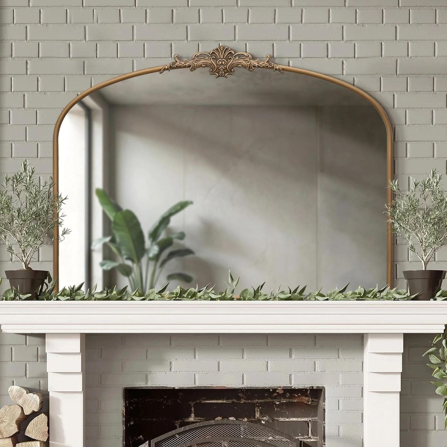 Arched Gold Wall Mirror 40x30 Inches Vintage Ornate