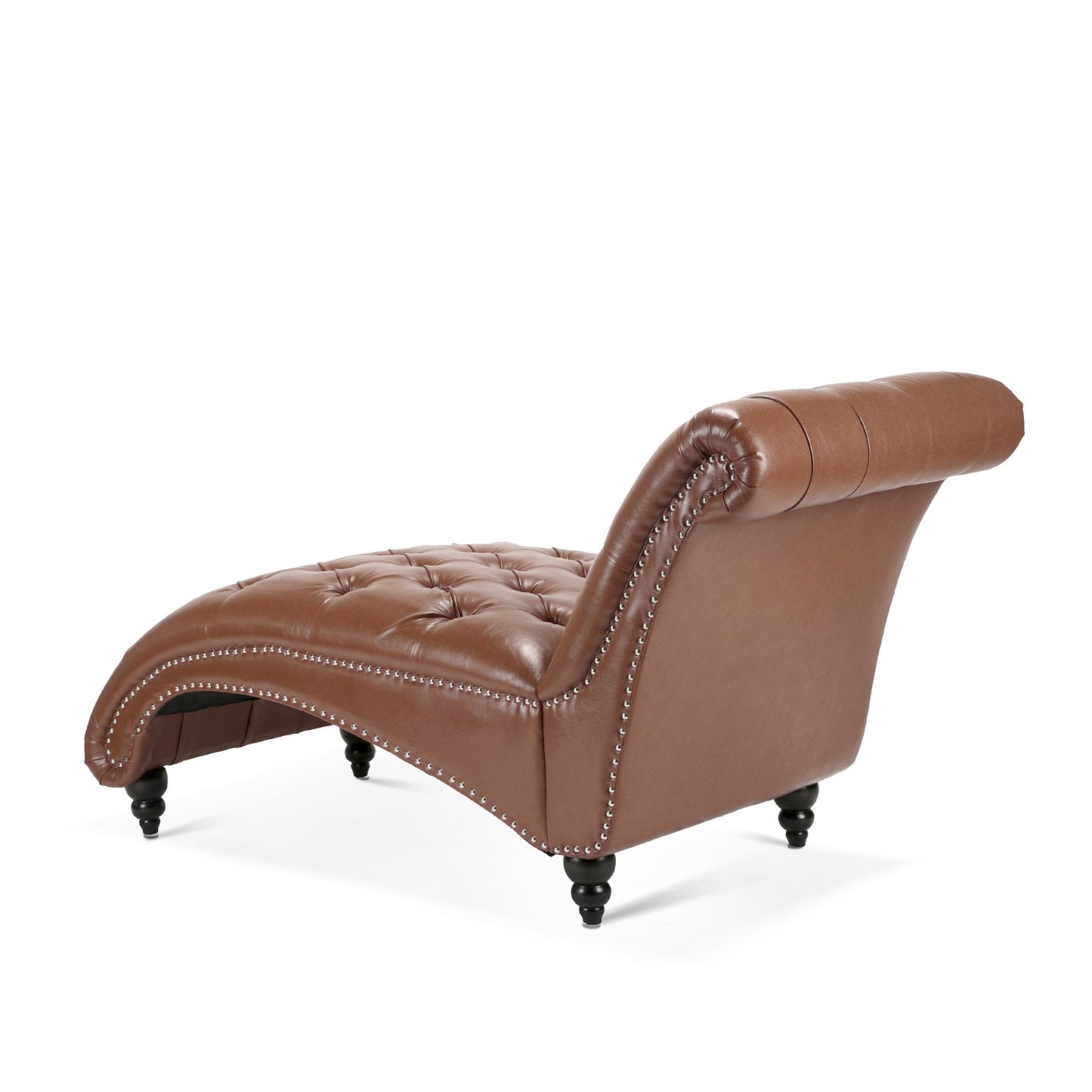 Brown PU Tufted Armless Chaise Lounge with Foam Seating and Birch Legs