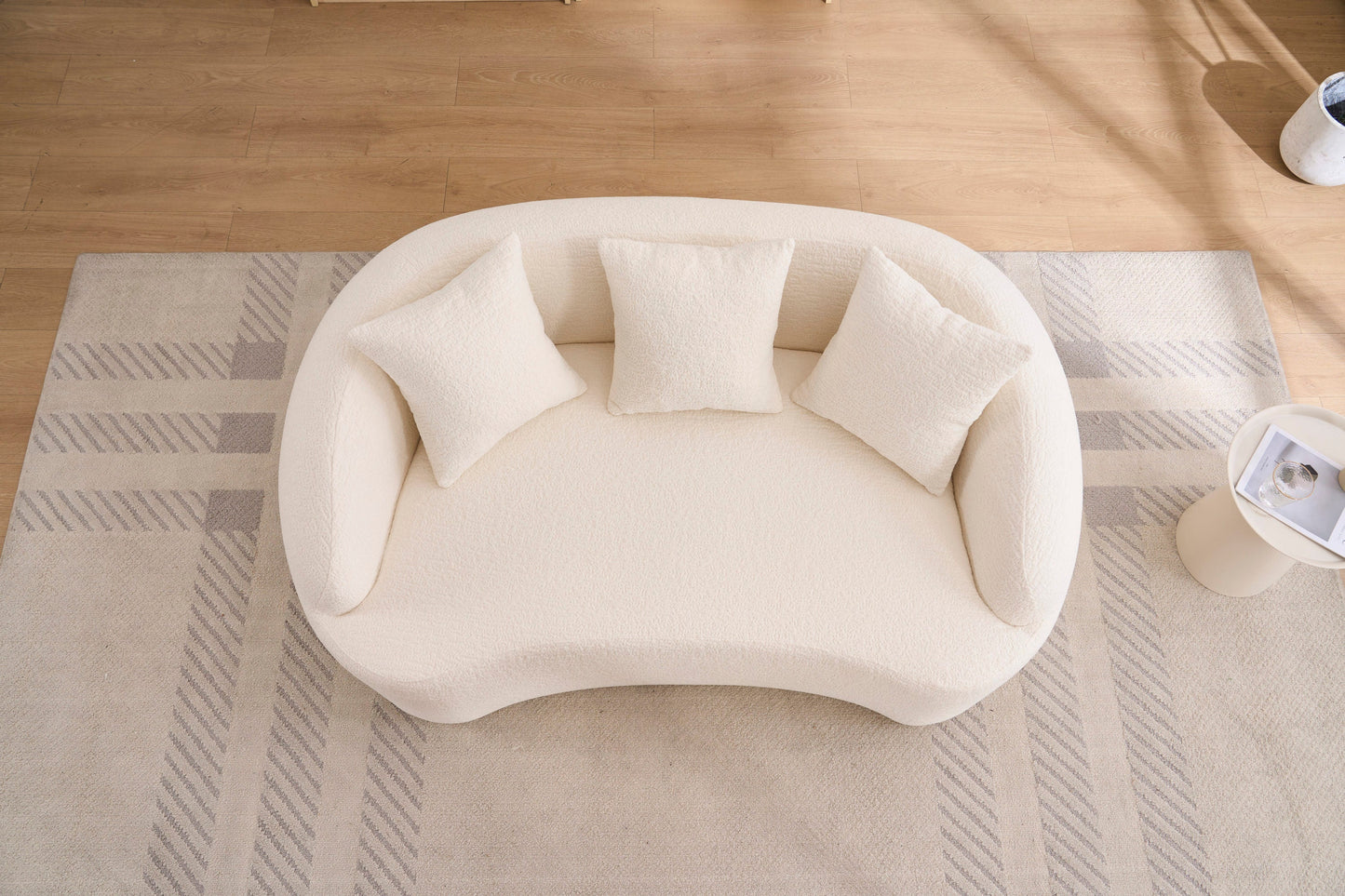 Loveseat Curved Modern Chenille Off-White 2 Seat 3 Pillows 65 In