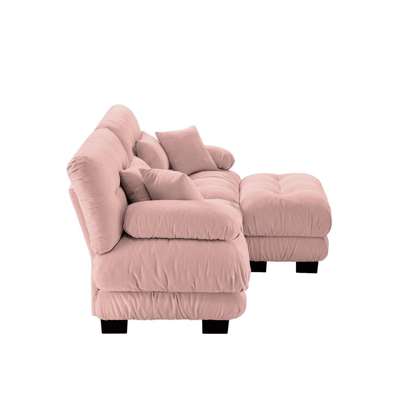 Sectional Sofa Cloud Curved Chenille Pink 2 Seat Convertible Ottoman