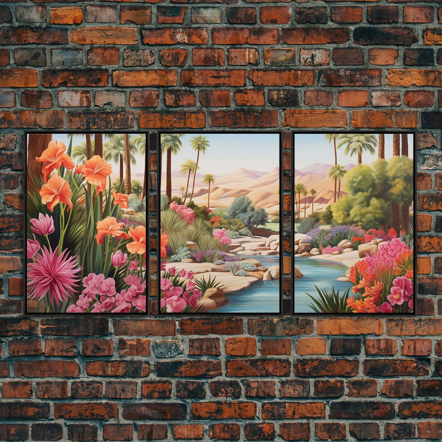 Floral Art Print, Palm Trees Art, Desert Wall Art, Mountain Art, Canvas Print, Wall Art, 3 Piece Wall Art, Gift For Coworker, Western Decor
