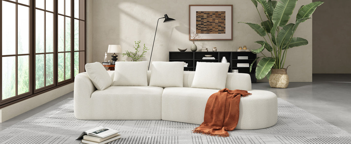 Sectional Sofa Curved Pearl Polyester Beige 3 Seat Right Chaise 116 In