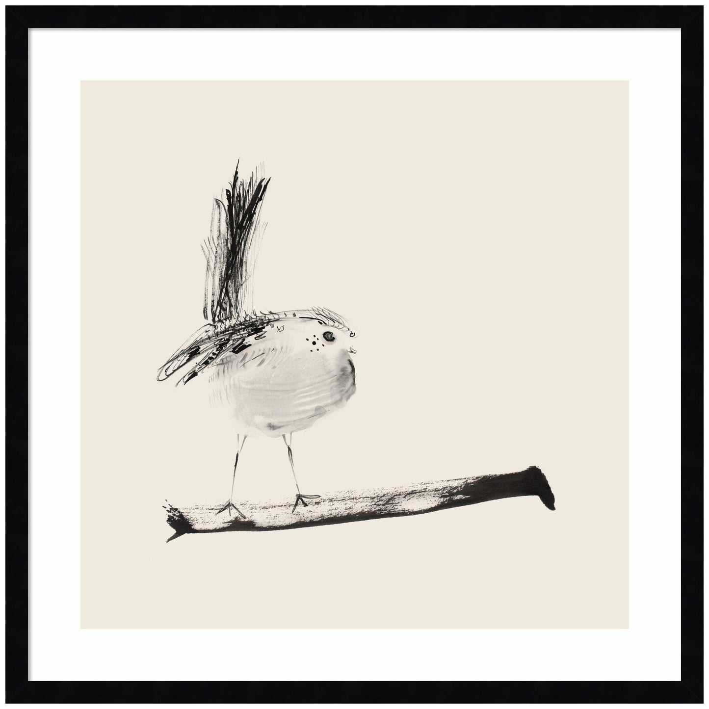 Sketched Bird On Branch by Danushka Abeygoda Framed Wall Art Print