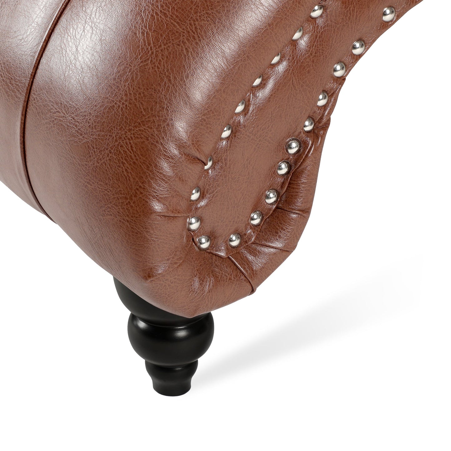 Brown PU Tufted Armless Chaise Lounge with Foam Seating and Birch Legs