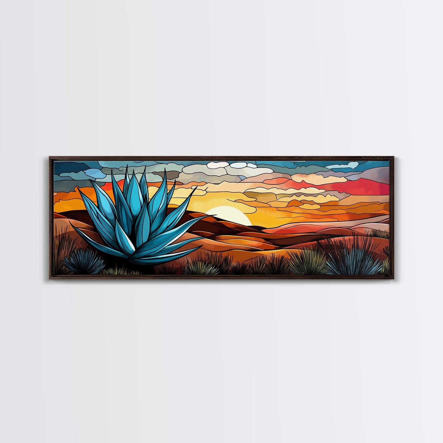 Mexicano Art - Blue Agave At Sunset - Framed Canvas Print - Agave Painting - Blue Agave - Chicano Wall Art - Mexican Art Agave Art