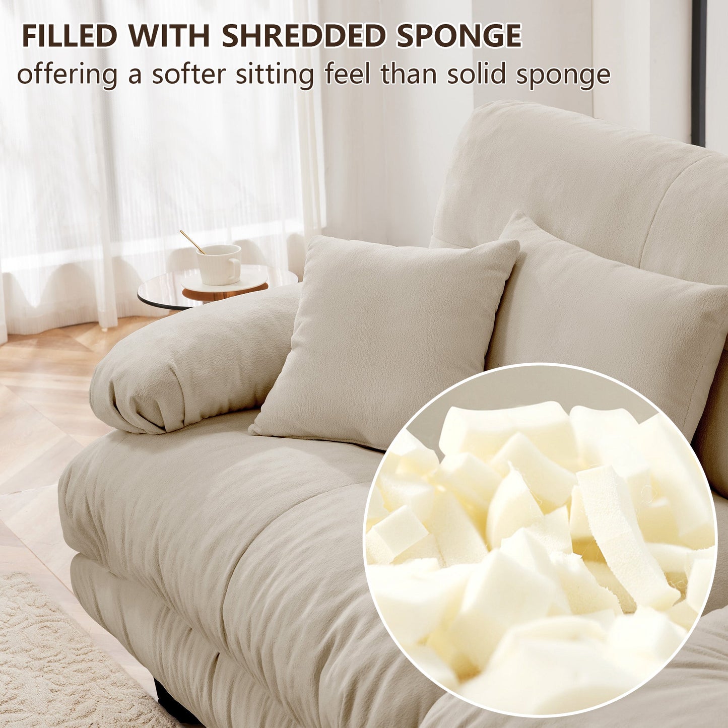Sectional Sofa Cloud Style Chenille Light Coffee 2 Seat Convertible