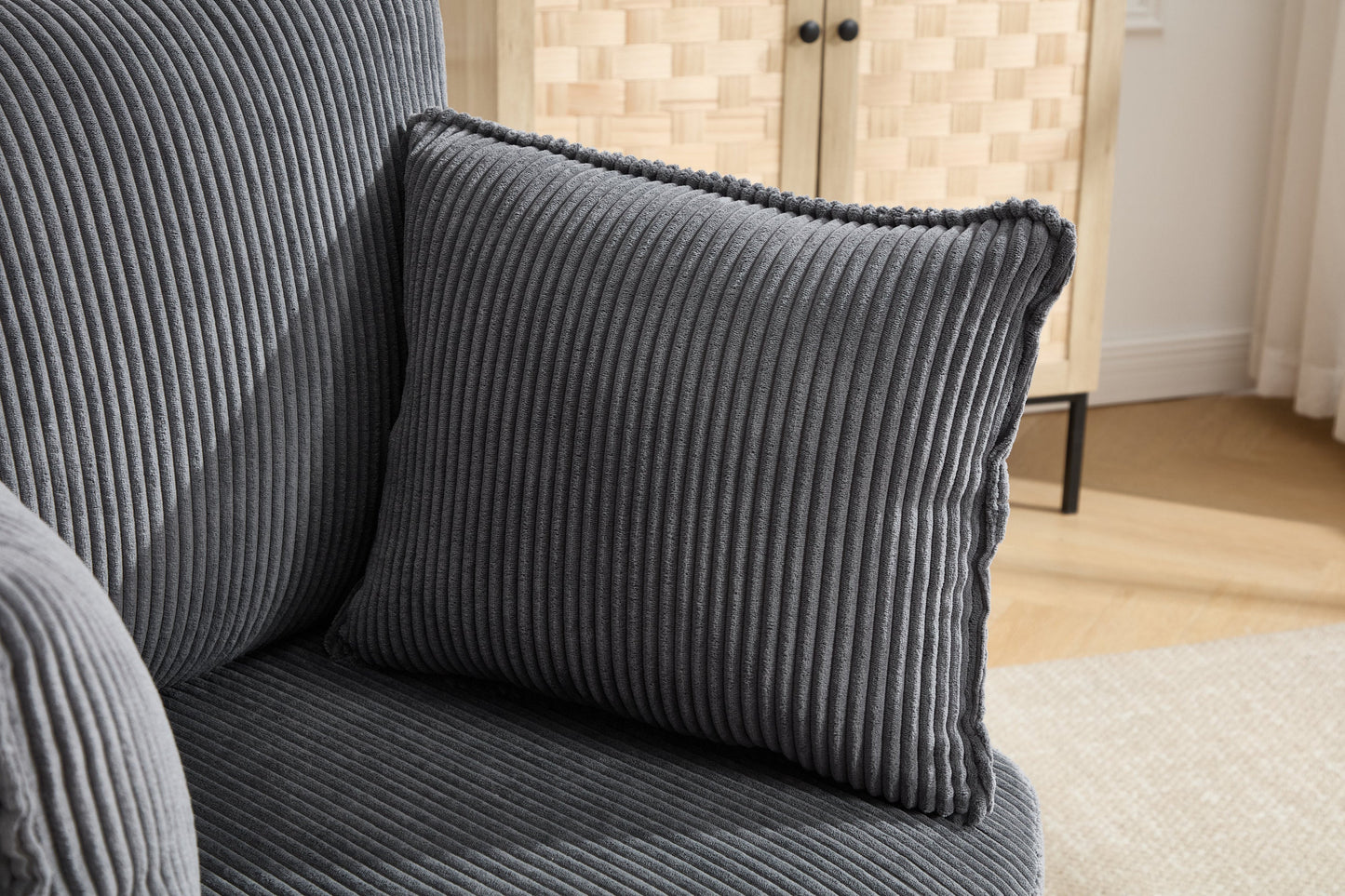 Accent Chair Swivel Round Barrel Corduroy Gray 350 LB 34x32x35 In