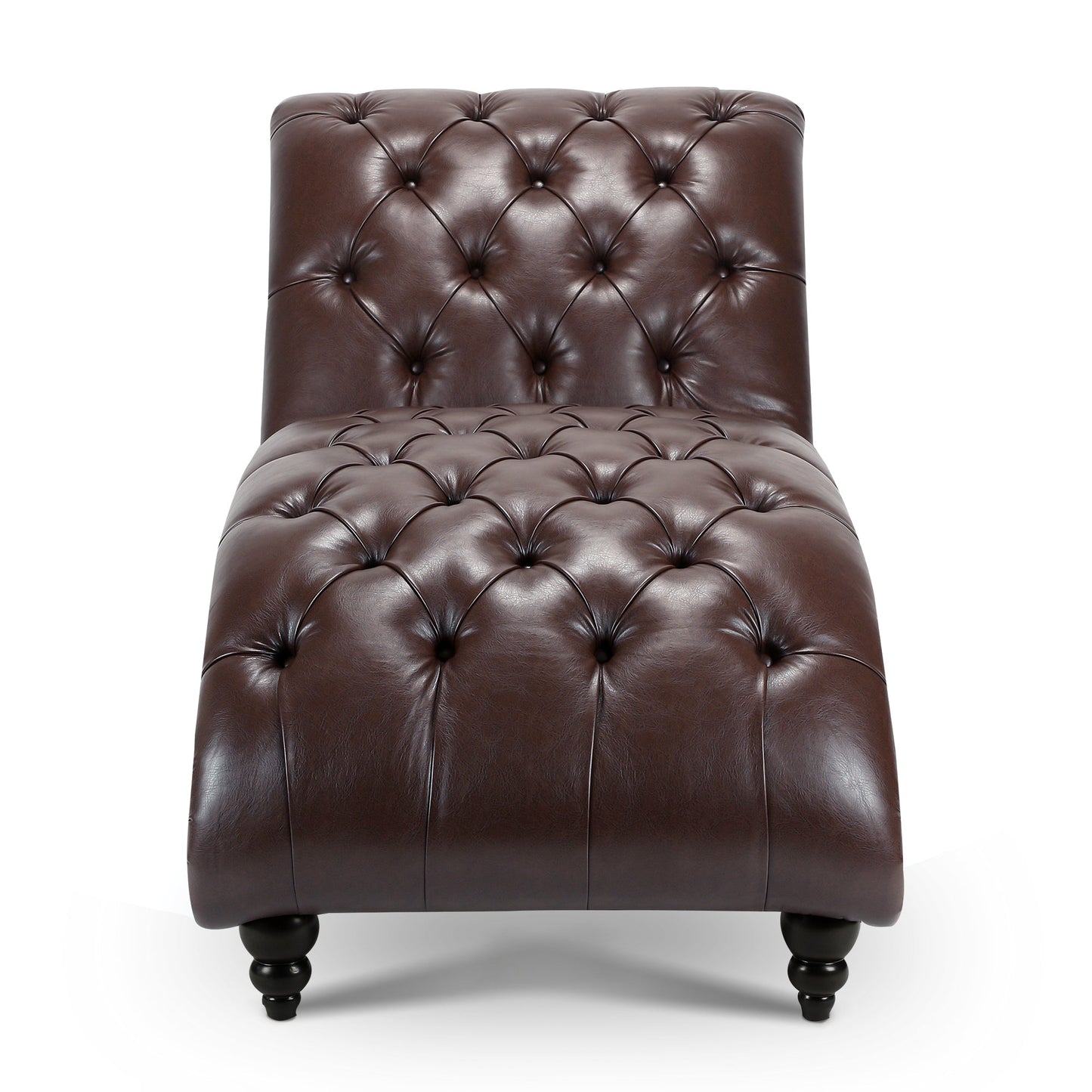 Chaise Lounge Armless PU Leather Dark Brown Tufted Foam Birch Legs 220 LB