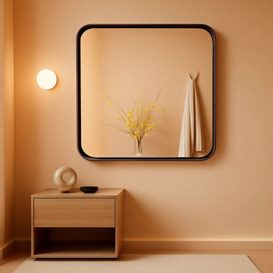 Black 40x30 Inch Metal Framed Rectangular Bathroom Mirror
