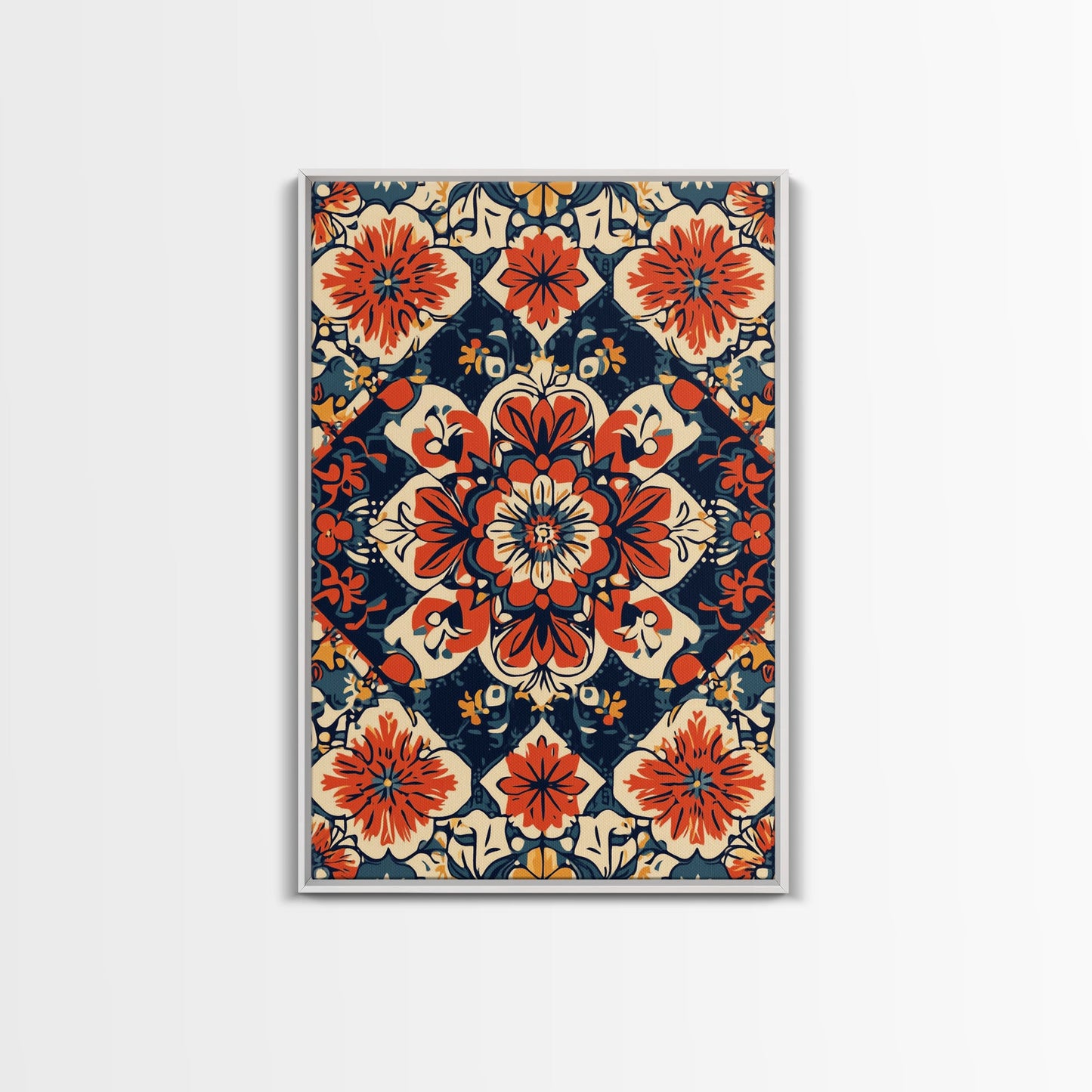 Floral Pattern Wall Art, Mexican Tile Pattern Framed Canvas Print, Chicano Art, Textile Inspired Wall Art, Southwestern Pueblo Style Art
